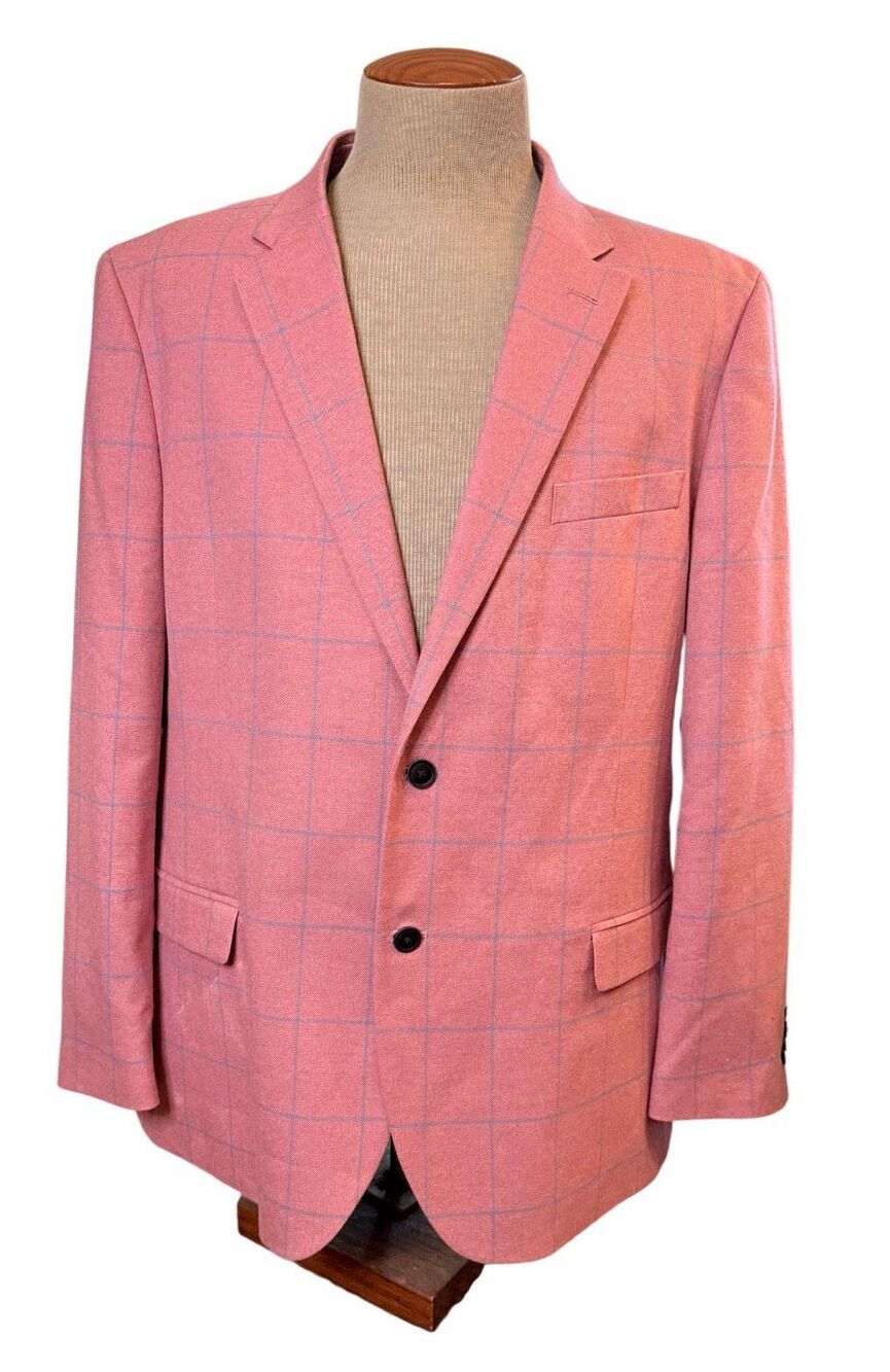 Nautica Men’s Pink Windowpane Plaid Stretch Sport Coat Blazer 48R Office Work Pr